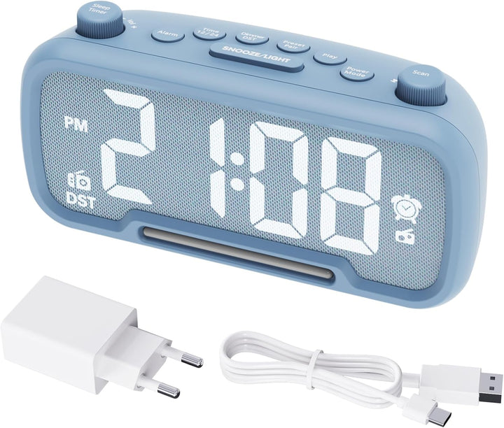 ROCAM Wecker für Schlafzimmer mit Nachtlicht, led Uhr mit FM-Radio, UKW Digitalradio, Küchenradio Ti