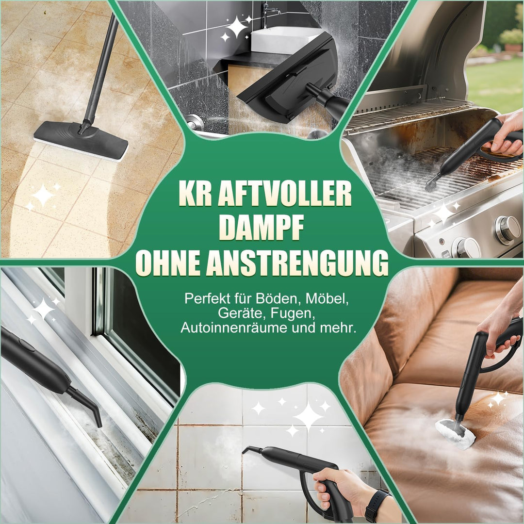 Rolipo Dampfreiniger, Dampfdruck: 4 Bar, Leistung: 2000 W, Tank: Max 2 L, Nutzungsdauer: 40 Minuten,
