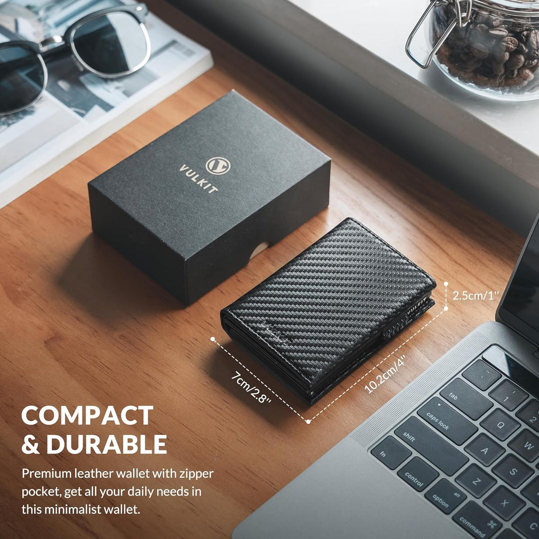 VULKIT Kreditkartenetui RFID-blockierende Pop-Up-Kartentasche aus Echtem Leder mit Geldscheinfach, A