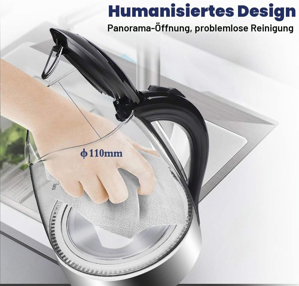EXTRASTAR Elektrischer Wasserkocher aus Wasserglas mit blauem LED-Licht, bpa, automatischer Abschalt