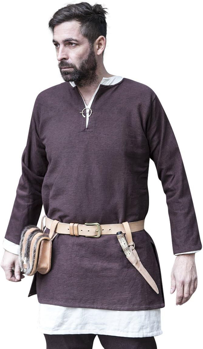 Mittelalter Kurztunika Tunika Langarm braun authentisch Wolle - XXL, XXL