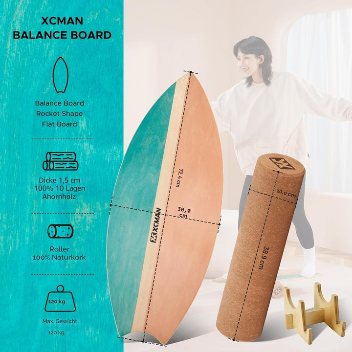 XCMAN Surf Balance Board Trainer Mit Rolle - Stabilitätstrainer Für Erwachsene Und Kinder, Zum Surfe