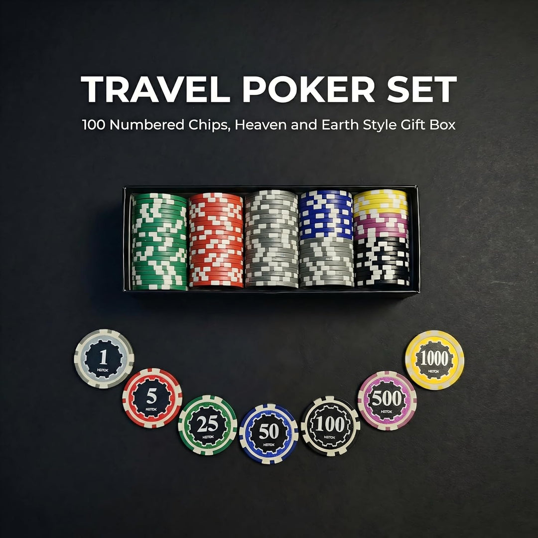 Poker-Set mit Wertigkeiten, 100 Stück 11,5-Gramm nummerierte Chips in Kartonverpackung von $1 bis $5