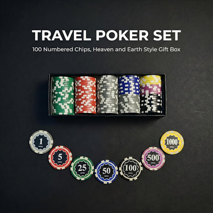 Poker-Set mit Wertigkeiten, 100 Stück 11,5-Gramm nummerierte Chips in Kartonverpackung von $1 bis $5