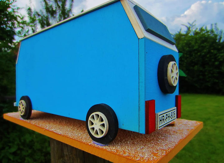 Nistkasten Camper, Hipppi Mobil, Vogelhaus zum Aufhängen, für Singvögel wie Spatzen, Meisen, Handarb