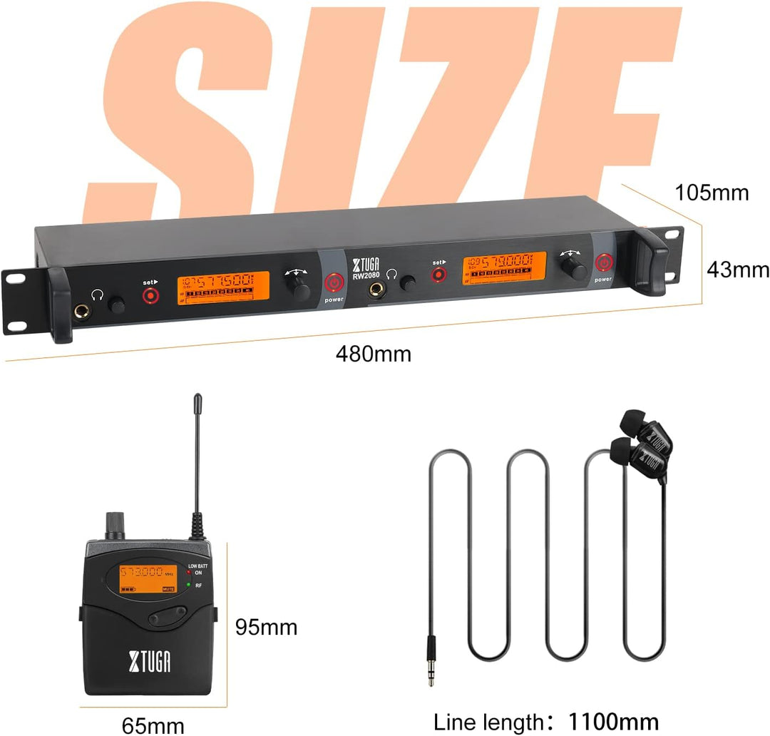 XTUGA RW2080 Rocket Audio Ganzmetall Wireless In-Ear Monitor System 2 Kanal 4 Bodypack Überwachung m