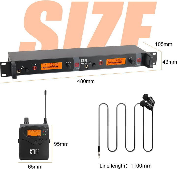 XTUGA RW2080 Rocket Audio Ganzmetall Wireless In-Ear Monitor System 2 Kanal 4 Bodypack Überwachung m