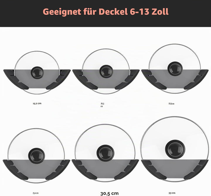 4er Pack Topfdeckelhalter Wand Set, Kunststoff Topf Abdeckung Halterung, Passend für 15-32 cm Grosse