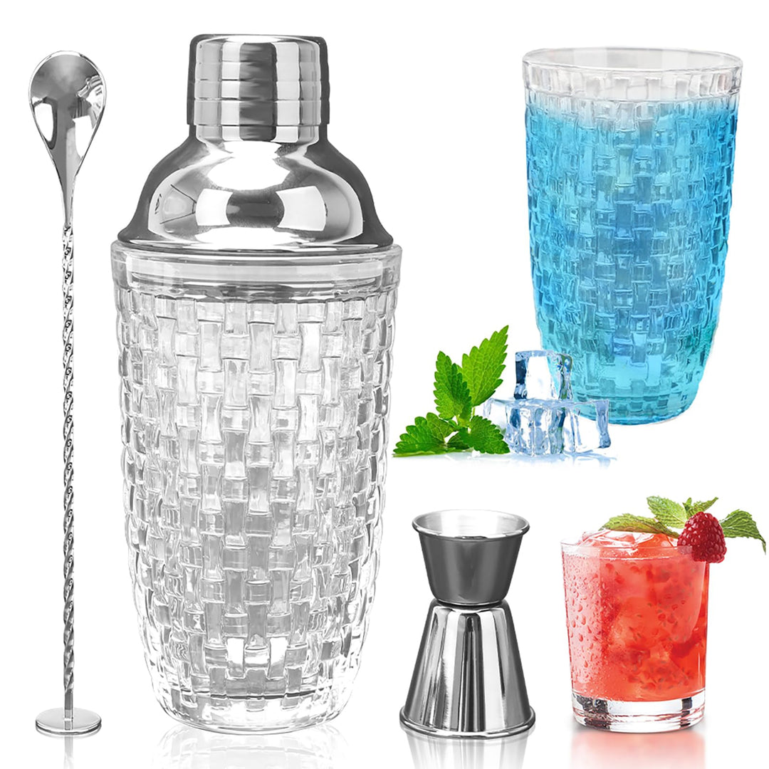 LUPATDY Glas Cocktailshaker,400ml Cocktail Shaker Set,Cocktail Shaker Glas Mixer mit Edelstahl Messb