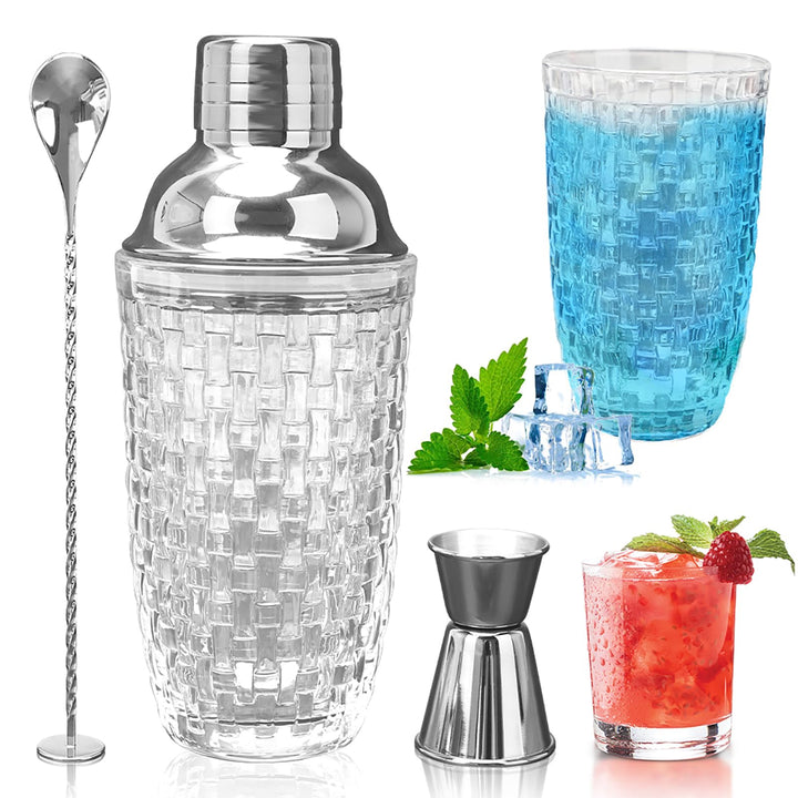 LUPATDY Glas Cocktailshaker,400ml Cocktail Shaker Set,Cocktail Shaker Glas Mixer mit Edelstahl Messb