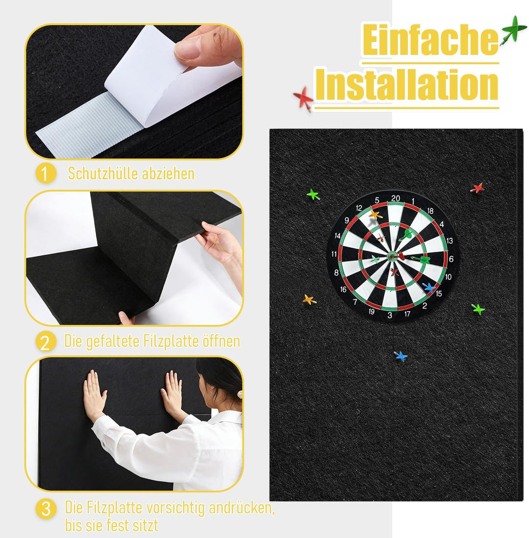 4 Stück Filz Dartboard-Wandschutz, 30x30x1,2cm Dart Wandschutz, Selbstklebend, Schutz Dartscheibe Wa