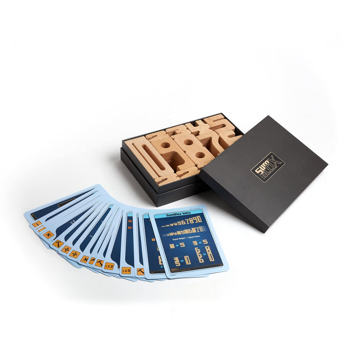 SumBlox Einsteiger Set - 38 Gross Holz Bausteine aus massiver Buche - Premium Zahlenbausteine Montes