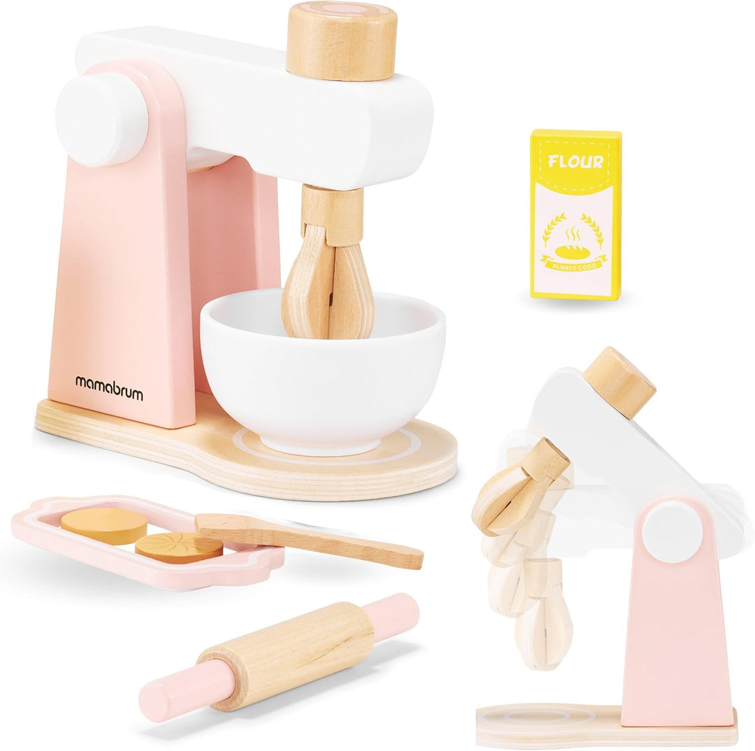 Mamabrum Holzmixer Set für Kinder mit Schüssel, Nudelholz, Mehl & Kekse - Lernspielzeug KinderküC