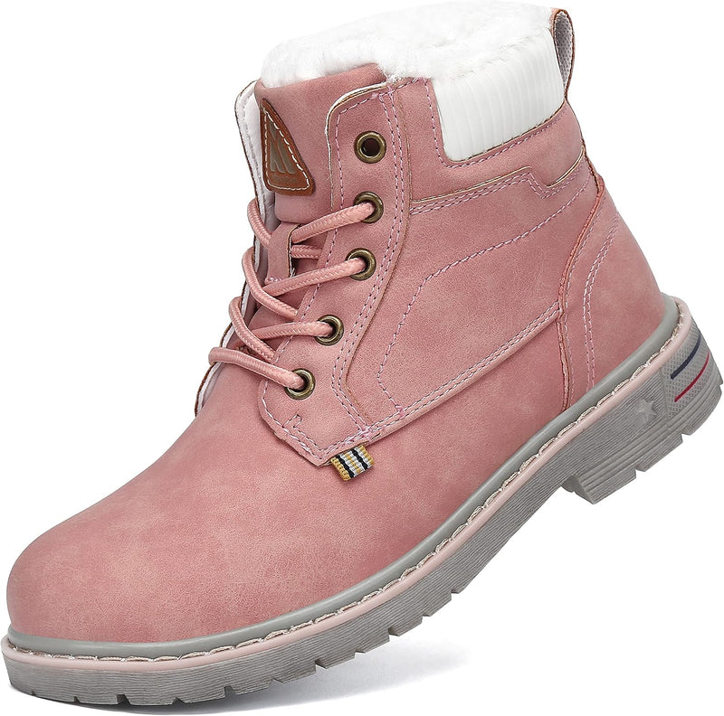 Mishansha Kinder Schnürstiefel Warme Gefüttert Winterschuhe für Jungen Mädchen Gr.24-38 33 EU Rosa,