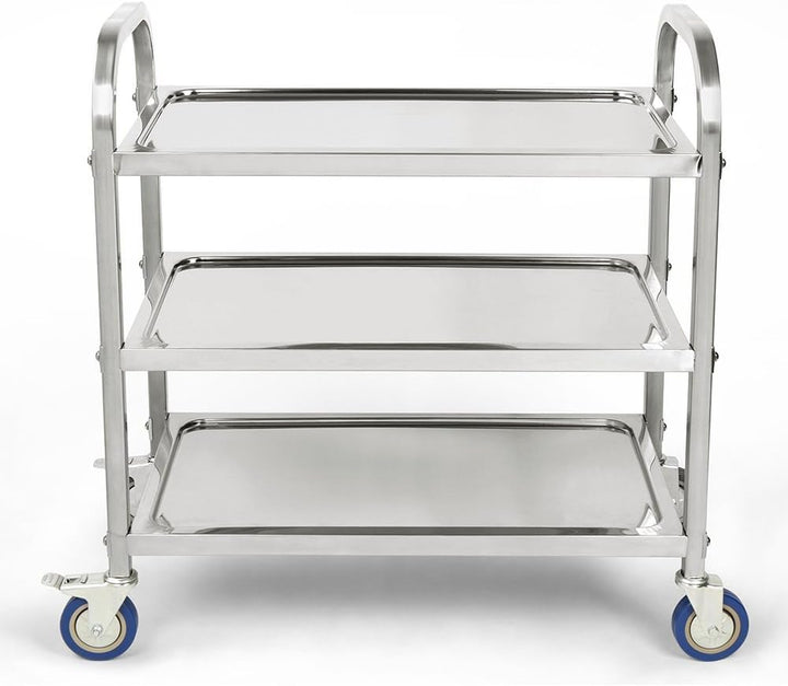 LANTUS Servierwagen mit Rollen, 3 Regale, Servierwagen mit Rollen, 95 x 55 x 95 cm, silberfarben, Ed