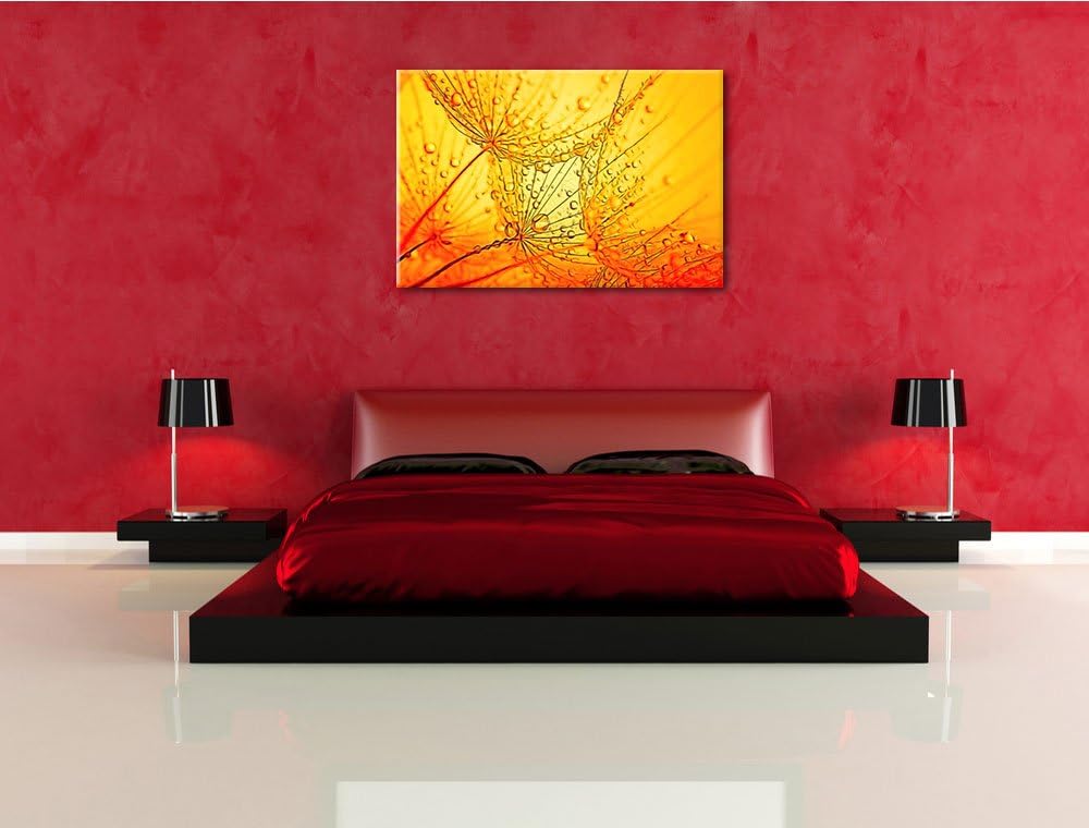 Pusteblumen Schirmflieger mit Tau Deluxe Format: 100x70 cm auf Leinwand, XXL riesige Bilder fertig g