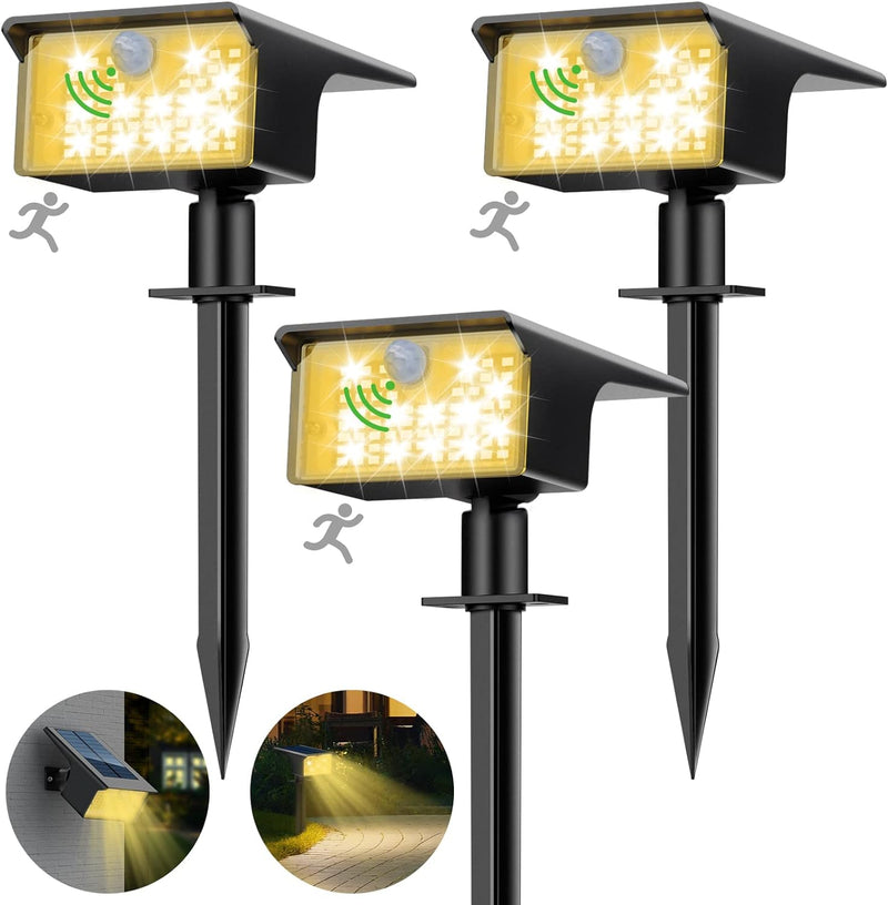nipify Solarlampen für Aussen mit Bewegungsmelder [3 Stück/62 LED] Solarstrahler für Aussen Garten,