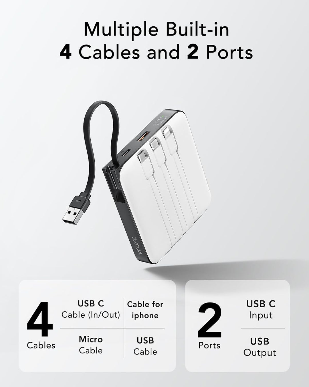 VRURC 20000mAh Power Bank mit Kabel Klein USB C Powerbank Schnelles Aufladen Mini Tragbares Ladegerä