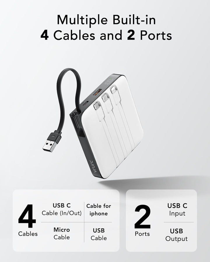 VRURC 20000mAh Power Bank mit Kabel Klein USB C Powerbank Schnelles Aufladen Mini Tragbares Ladegerä