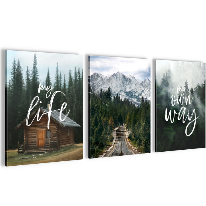 Novart Wandbilder Set Natur Berge - KOMPLETT AUFHÄNGFERTIG - Wohnzimmer Schlafzimmer Flur Deko - 3 M