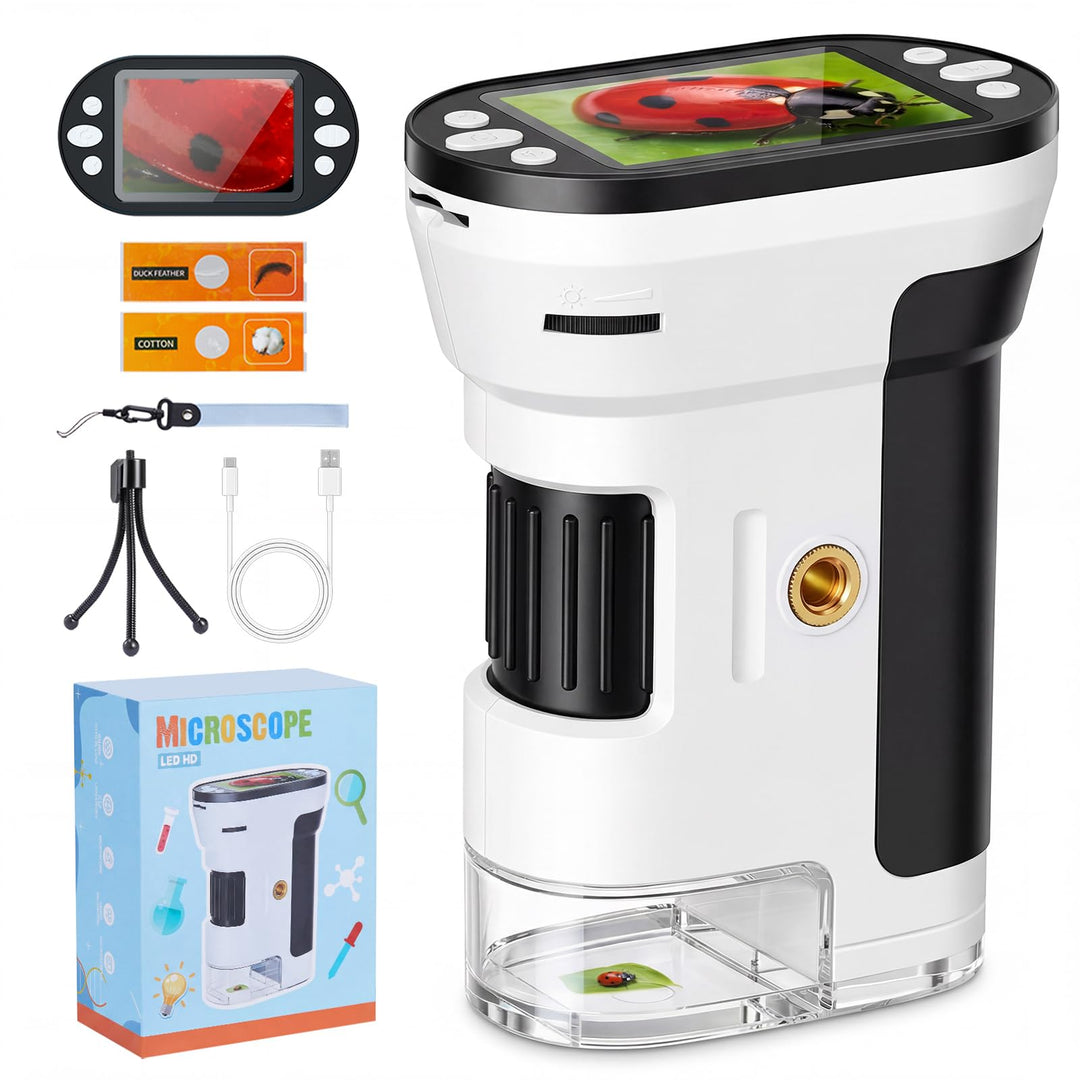 Digitales Mikroskop für Kinder, 1000X Kinder Mikroskop mit 1080P HD 2,0" IPS‑Bildschirm, LED-Licht &