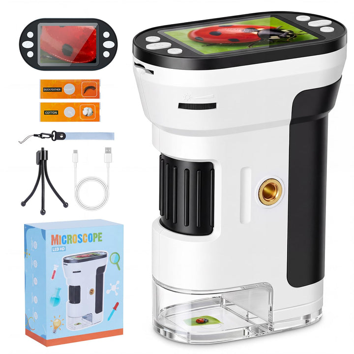 Digitales Mikroskop für Kinder, 1000X Kinder Mikroskop mit 1080P HD 2,0" IPS‑Bildschirm, LED-Licht &
