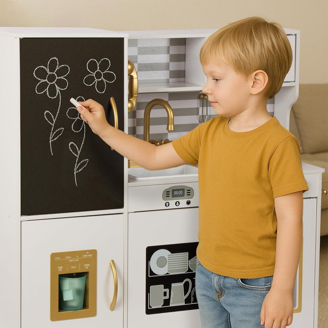 Kinderküche Holz Spielküche für Kinder mit Blackboard, Telefon, Topf, Topfschaufel, Geschenk küche K
