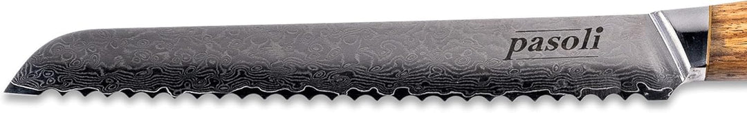 pasoli Damast Brotmesser inkl. Klingenschutz | 67-lagiger VG-10 Damaszener-Stahl | scharfe 20 cm Kli