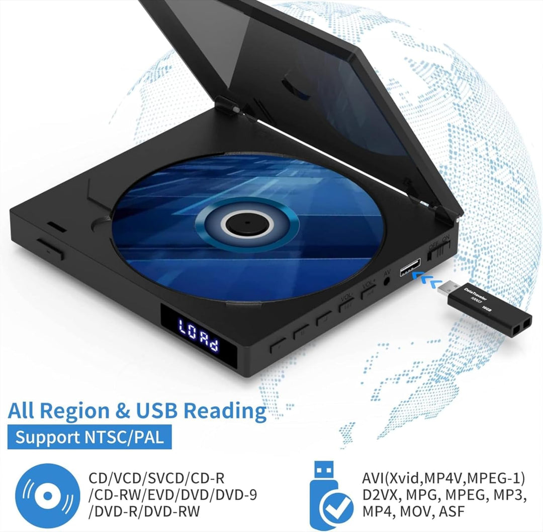 Mini-DVD-Player für TV, Multi-Regionen-DVD-Player USB, CD, MP3-Wiedergabe | 1080P HD Upscaling, Spei