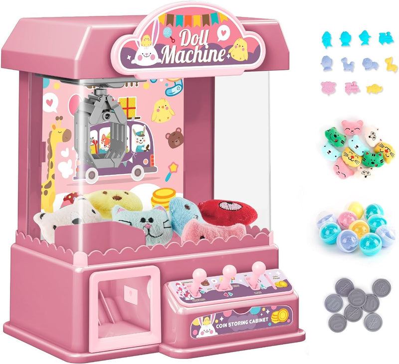 Mini Greifmaschine Candy Doll Gachapon Grabber Süssigkeiten Greifautomat mit Münzschiebe und Greifar