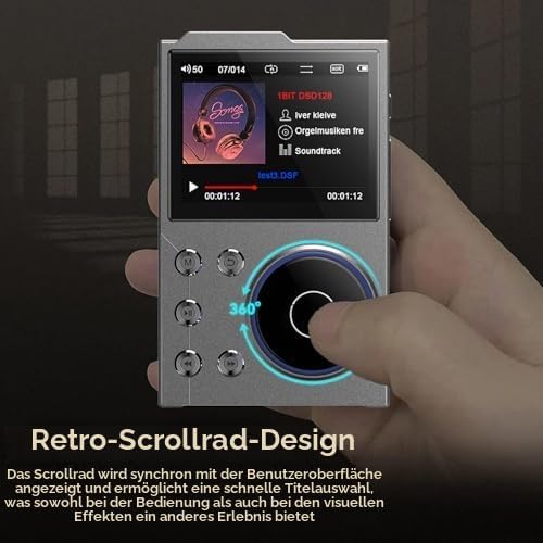 HiFi-MP3-Player mit Bluetooth, Verlustfreier DSD-hochauflösender Digitaler Audio-Musik-Player, Tragb