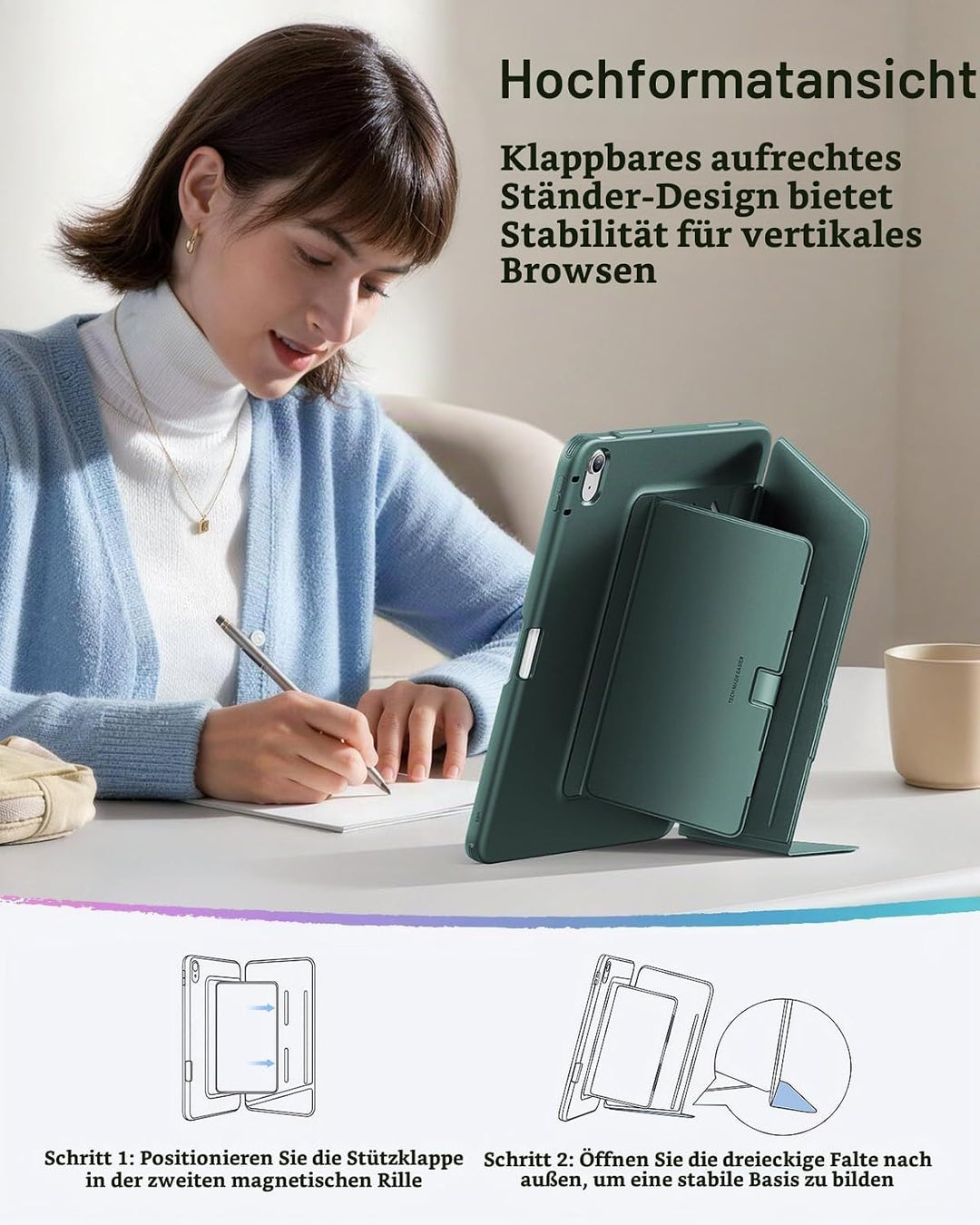 ESR Hülle für iPad Air 13 Zoll (2026/2025/2024) M4/M3/M2, Vertikale Stand, Mehrere Standwinkel, Ultr