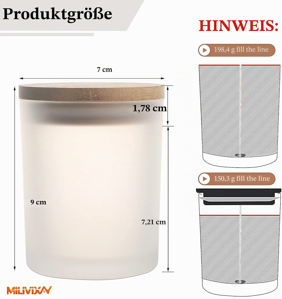 MILIVIXAY Mattierte Kerzengläser aus Glas mit Deckeln und Kerzenherstellungs-Sets, leere Kerzengläse