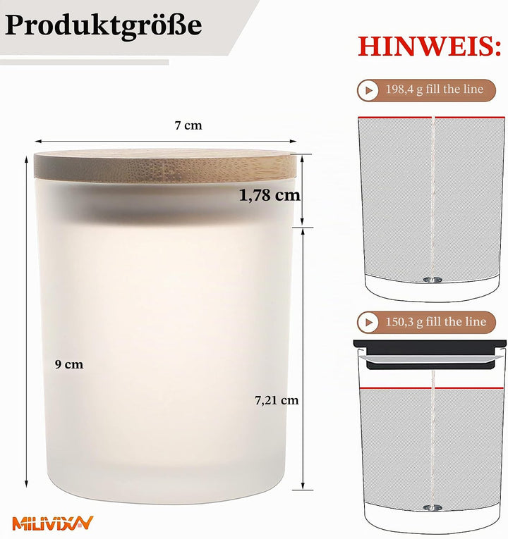 MILIVIXAY 20 Stück 200 ml Milchglas-Kerzengläser mit Deckel, leere Kerzengläser für die Herstellung