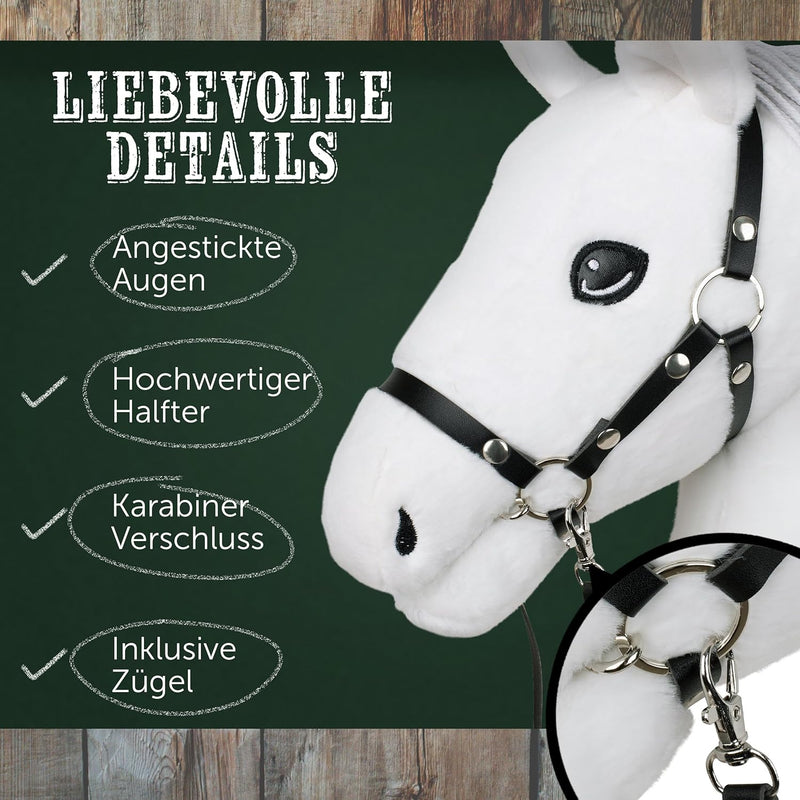 Pink Papaya Hobby Horse Mia, mit Halfter und Trense, Steckenpferd fürs Hobby Horsing, Pferd zum Reit