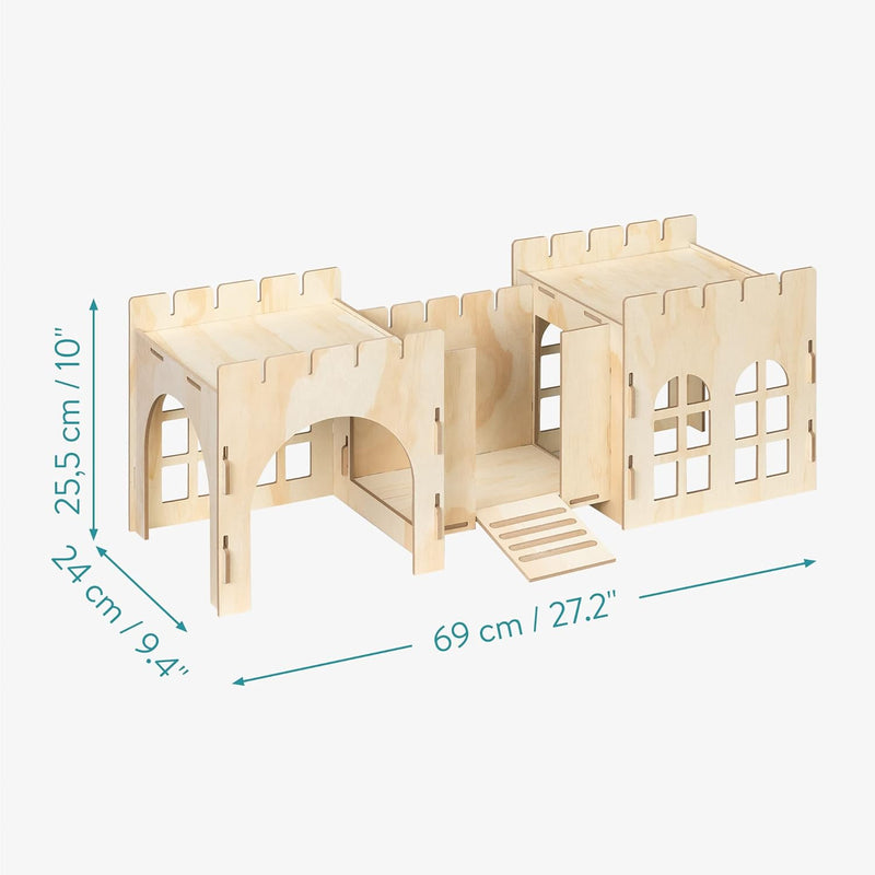 Navaris Hasenburg aus MDF 69 x 24 x 25,5 cm - Kaninchenhaus Nagerhaus Hasenhöhle zum Zusammenstecken