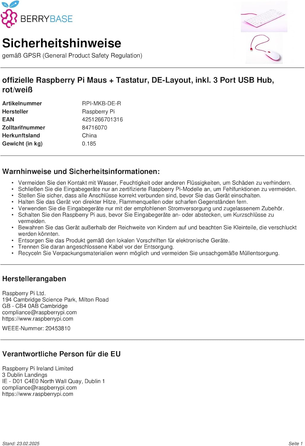 Set aus Raspberry Pi Tastatur und Maus