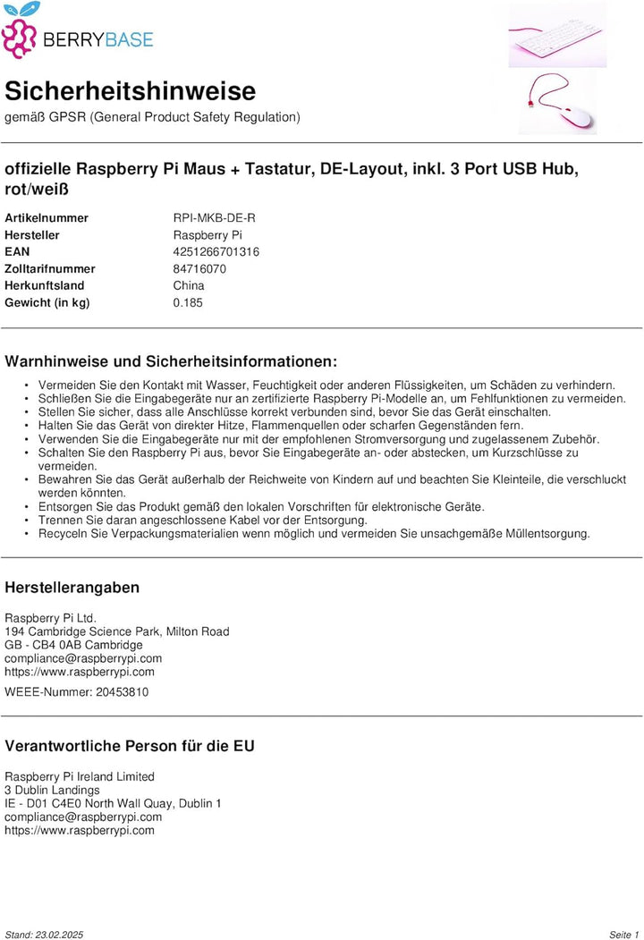 Set aus Raspberry Pi Tastatur und Maus