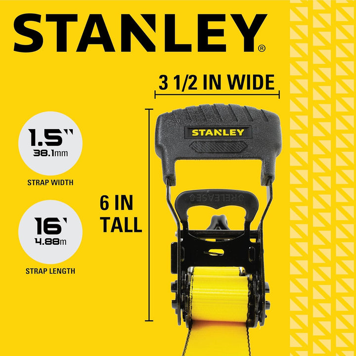 STANLEY S10074 Spanngurte mit Ratsche, 3,8 cm x 4,9 m, für schwere Ladungen (1.500 kg Bruchfestigkei