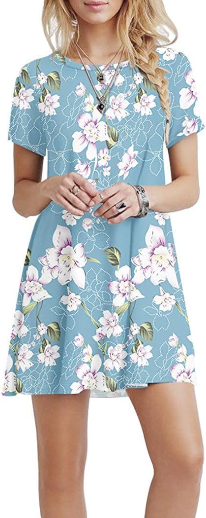 AUSELILY Damen Kleider Sommer Kurzarm Shirtkleider Kurz Sommerkleider Leicht Freizeitkleid mit Tasch