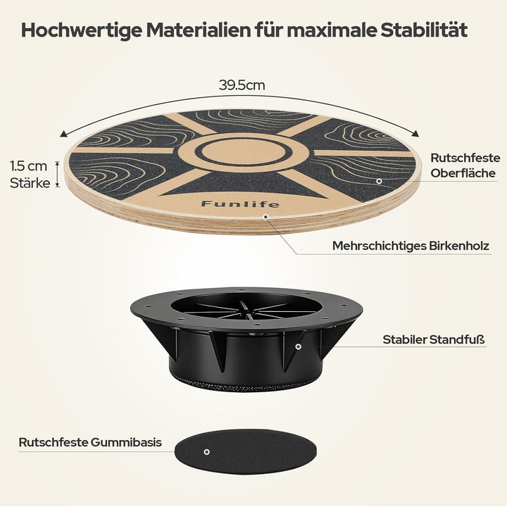 FunLife Balance Board aus Holz – Stabiler Gleichgewichtstrainer für Core Training, Fitness & Balance