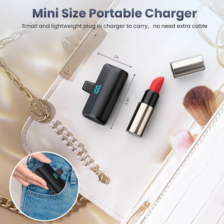 Mini Powerbank für iPhone 5200mAh, Upgrade 20W PD 3.0A Schnelles Aufladen Kompakt Power Bank mit LCD