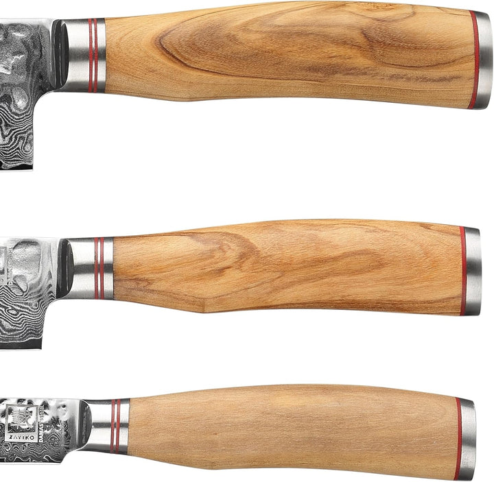 zayiko Minami 3er Damastmesser-Set mit Gravur – Personalisiertes Messer-Set mit 9–17cm Klingen aus 6
