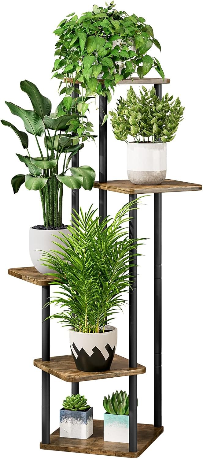 Blumenständer 5-stufiges Pflanzenregal aus Metall für mehrere Pflanzen, hohe Eckblumenhalter für Ter