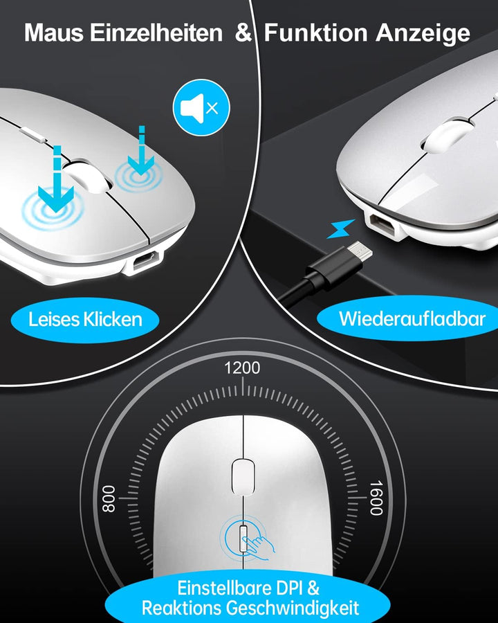 DE Layout Tastatur Maus Set Kabellos, Bluetooth Tastatur mit Maus für Tablet/iPad/Laptop/Phone, Komp