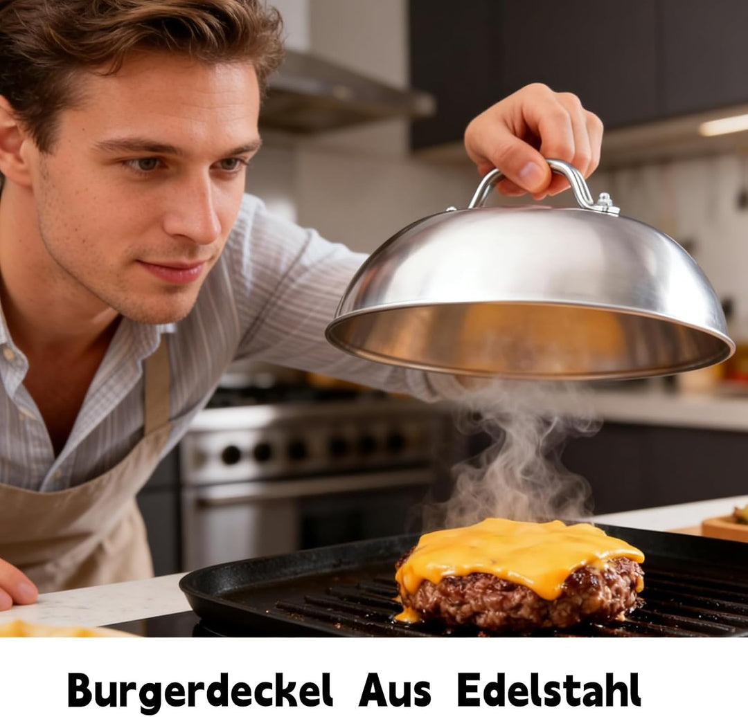 Smash Burger Set, 7 Stück Burger Smasher, Smash Burgerpresse mit Pfannenwender und Burgerglocke und