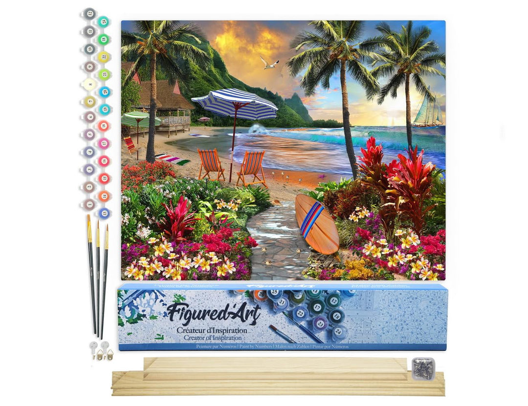 Figured'Art Malen Nach Zahlen Erwachsene Mit Rahmen Palme am Strand - Paint by Numbers Basteln DIY B
