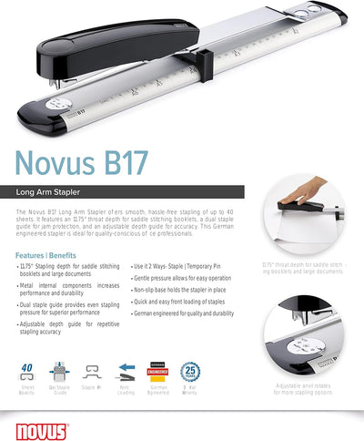 Novus B 17 Langarmhefter (mit bis zu 300mm Einlegetiefe, für 40 Blatt (80g/m²)) lichtgrau/tiefschwar