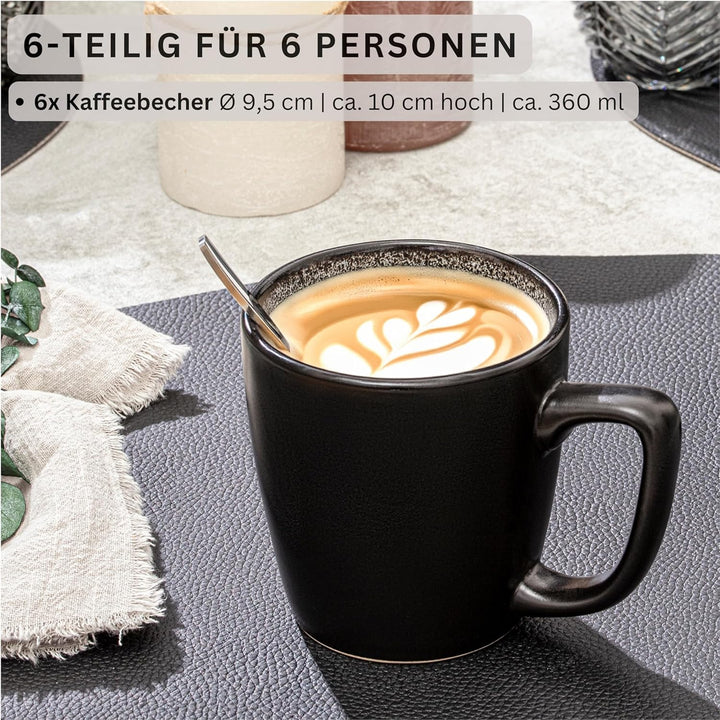 SÄNGER Luxor | Kaffeebecher 6 Personen, Steingut Kaffeetassen Set 6er, Tassen Teetasse spülmaschinen