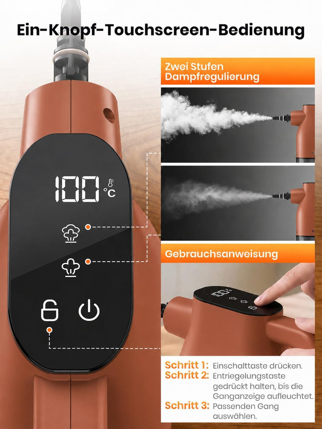 Handdampfreiniger für Zuhause, 15s sofortige Aufheizung mit 400ml Tank &amp; 9 Zubehörteilen – Leichter